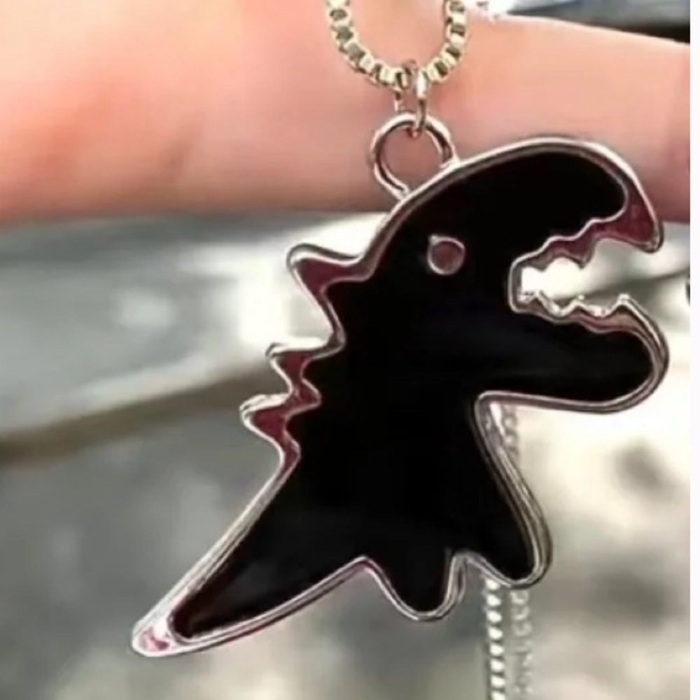 ❗️ Black Dinosaur Godzilla Necklace With Silver Chain